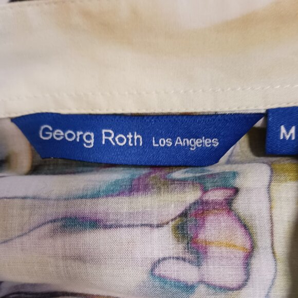 Georg Roth Los Angeles  Med. Cotton Button Down Top Ruffled Artsy Abstract Print - Picture 3 of 16